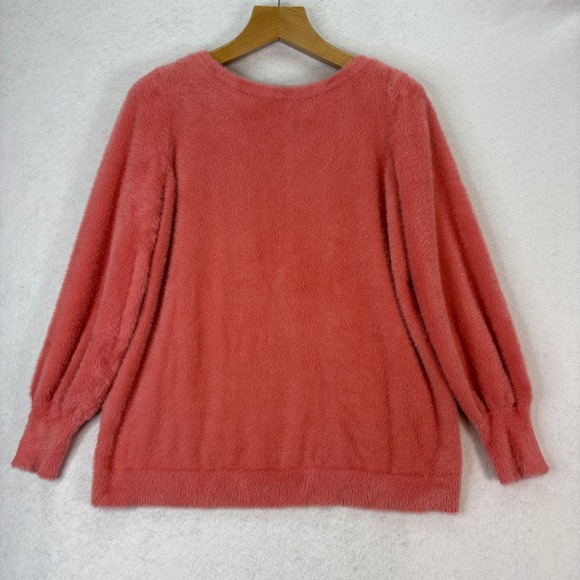 Chicos Eyelash Fuzzy Soft Pink Long Sleeve Crew Neck Pullover Sweater Size L - Picture 3 of 7
